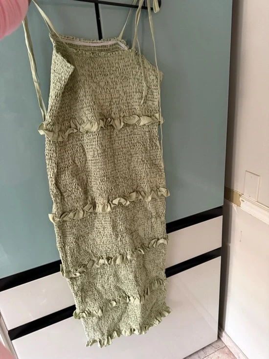 Cupshe Sage Green Smocked Ruffle Tier Midi Dress - Picture 3 of 3